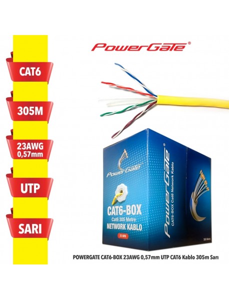 Powergate 305 Metre Cat 6 Kablo Sarı